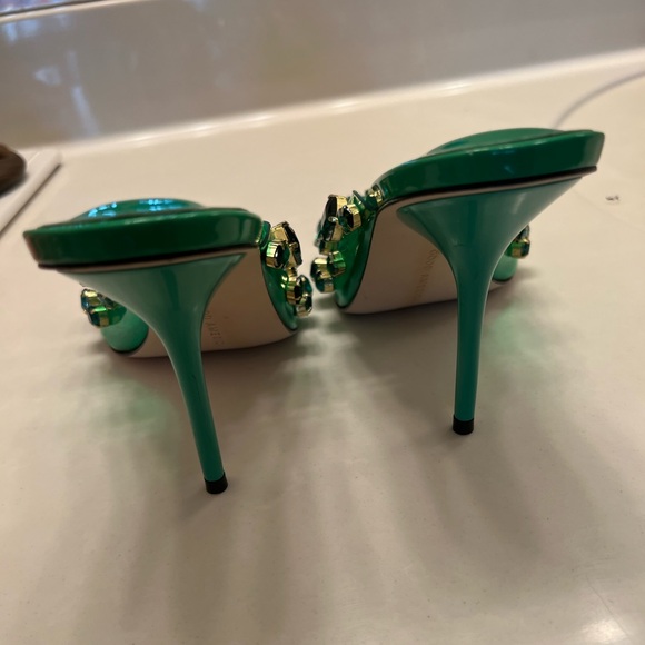 New summer green Good American diamonds forever square toe slip on wedge - Picture 6 of 6